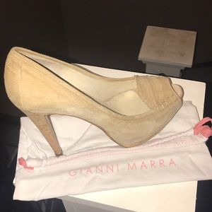 Gianni Marra Nude Suede Platform Peep Toe Pumps